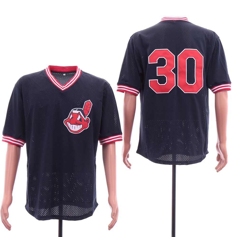 Men Cleveland Indians #30 Blue throwback MLB Jerseys->chicago white sox->MLB Jersey